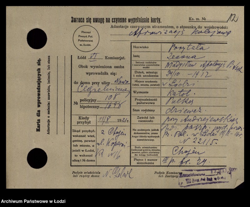 Obraz 14 z jednostki "[Spis ludności Łodzi] Porto-Potocki"