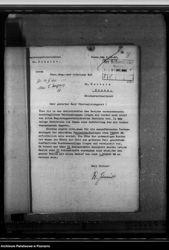 Obraz 12 z jednostki "Schlachthöfe - frische Fleisch. Tuberkulosenschutzanordnung. Wirtschaftliche Unternehmungen im Kreise Schieratz. Krankenhaus zu Gnesen. Ausbau des Schlachthofes Posen."