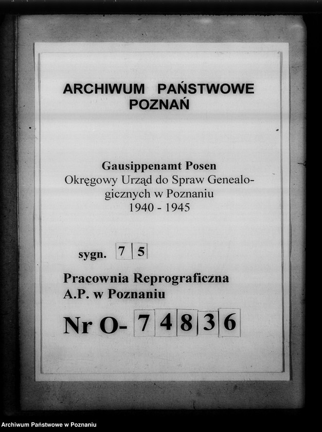 Obraz 1 z jednostki "Verzeichnis der, in der Sippenstelle der Regierungs des Generalgouvernements aufbewahrten Personenstandsbücher [wykaz, korespondencja]"