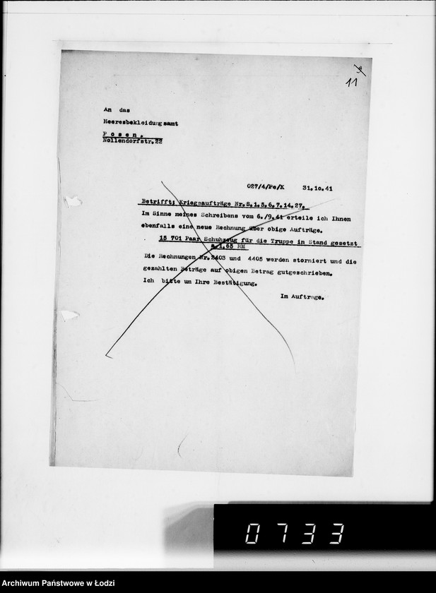 Obraz 15 z jednostki "Heeresbekleidungsamt Posen.Kriegsauftrag s.1/2"