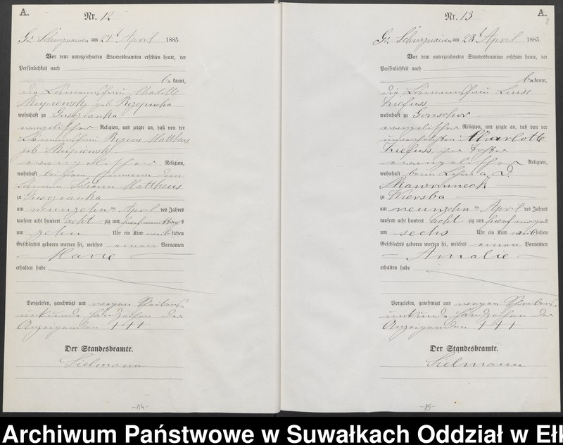 image.from.unit.number "Geburts-Haupt-Register des Königlich Preussischen Standes-Amtes Ukta Kreis Sensburg"