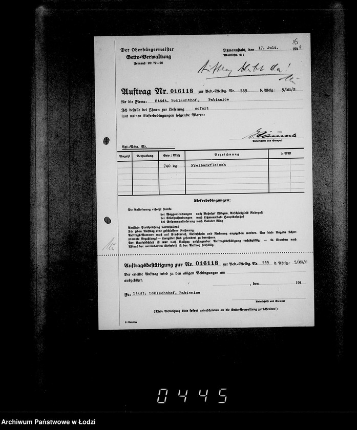 Obraz 18 z jednostki "Aufträge, [Lieferscheinen und Rechnungen] 16051-16121 [Zamówienia, rachunki, dowody dostaw, zapotrzebowania na żywność dla Getta]"