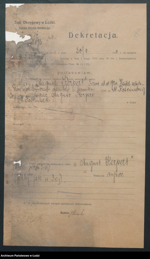 Obraz 10 z jednostki "August Kerpert- handel artykułami włókienniczymi, chemikaliami i bawnikami"