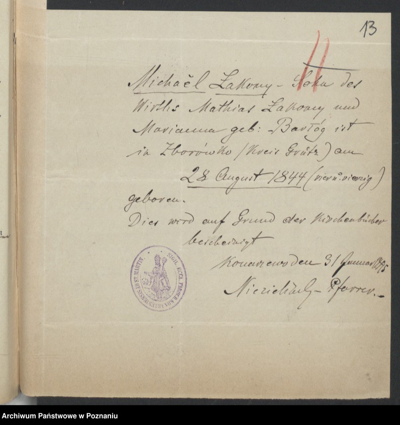 Obraz 15 z jednostki "Die von den Verlobten beigebrachten Urkunden zur Eheschliessung pro 1895"