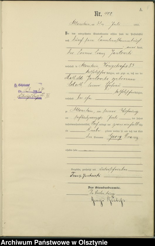 image.from.unit.number "Geburts-Haupt-Register Tom II, Nr 399 - 722"