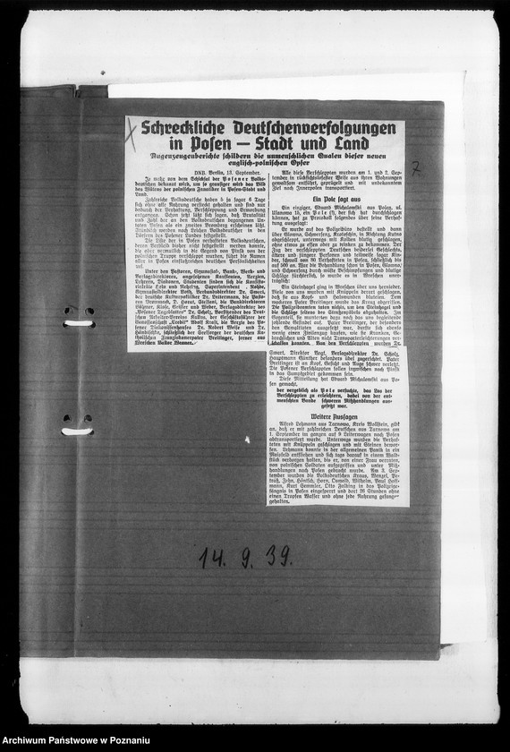 image.from.unit.number "Zweigstelle Litzmannstadt (Łódź). Zeitungsansschnitte, Berichte über Verschleppungen und Todesanzeigen"