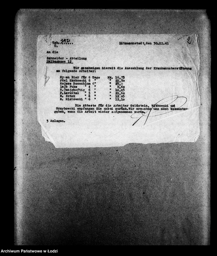 Obraz 5 z jednostki "Schneider-Abteilung, Halbegasse 12 [Zasiłki chorobowe dla pracowników wydziału, listy pracowników, zaświadczenia lekarskie]"