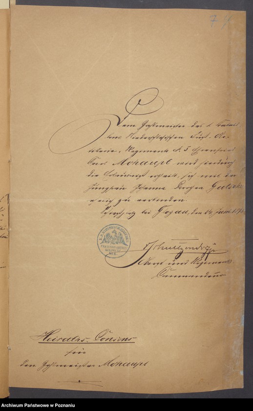 Obraz 9 z jednostki "Die von den Verlobten beigebrachten Urkunden zur Eheschliessung pro 1876"