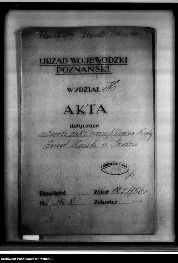 Obraz 4 z jednostki "Zatwierdzenie zakładu przemysłowego /rzeźni Miejskiej/ własność Zarządu Miejskiego w Środzie"