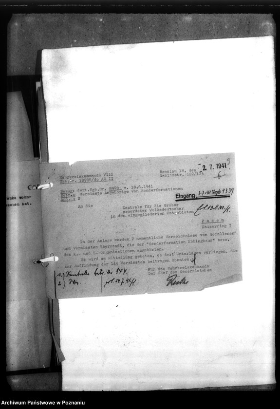 Obraz 13 z jednostki "Wehrkreiskommander VIII - Breslau, Korespondencja z Werhrkreiskommand VIII we Wrocławiu w sprawie członków "Sonderformatin Ebbinghaus""