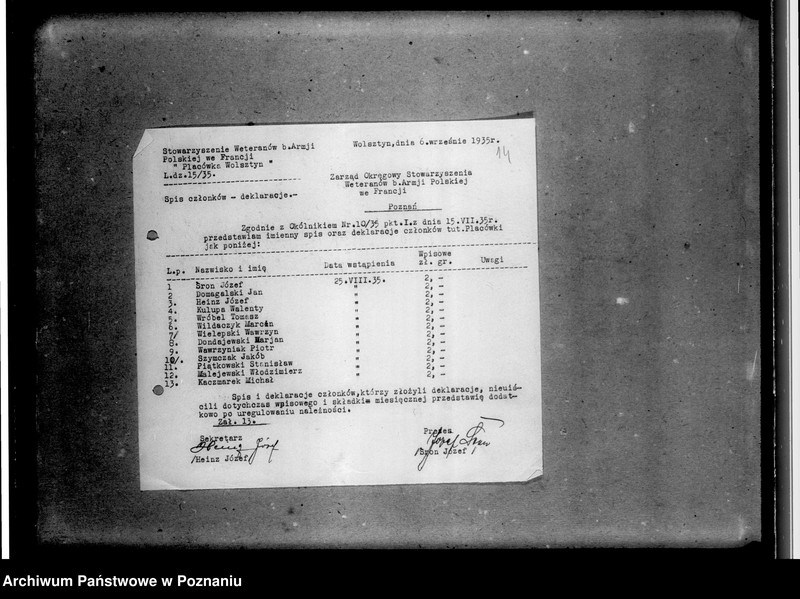 Obraz 18 z jednostki "Sprawy organizacyjne i personalne, korespondencja - członkowie, skład zarządu, sprawozdania z uroczystości, protokoły, zawiadomienia"