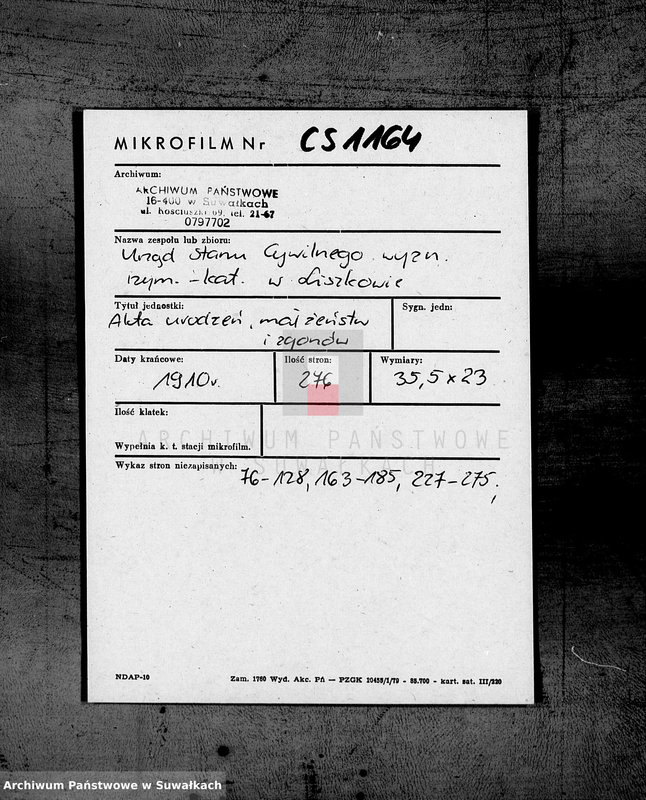 Obraz 2 z jednostki "Duplikat aktov graždnskago sostojanija Liškovskago Rimsko- Katoličeskago Prichoda, o rodivšichsja, brakosočetavšichsja i umeršich za 1910 god"