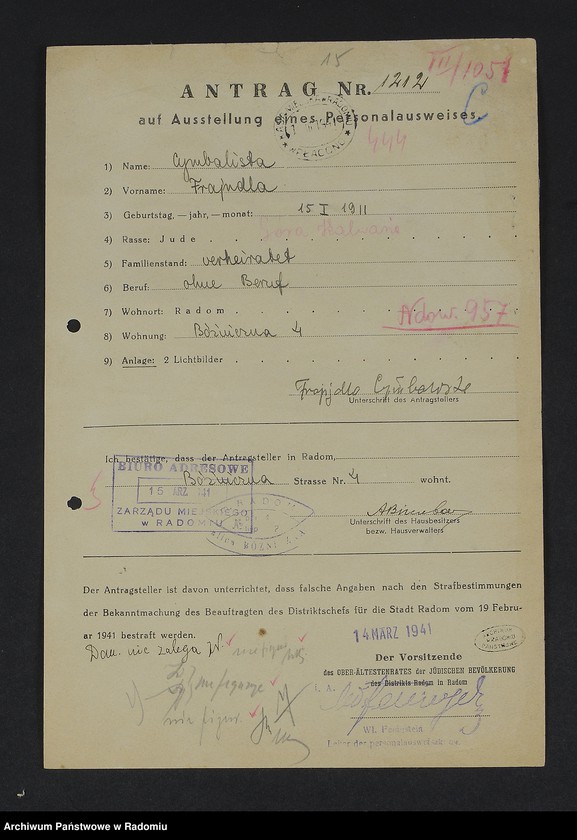 Obraz 19 z jednostki "[Wnioski o wydanie dowodów osobistych oraz nie odebrane dowody Cygielsztajcher - Cyngiser]"