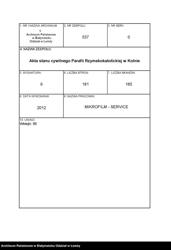Obraz 1 z jednostki "Księga urodzeń, małżeństw i zgonów"