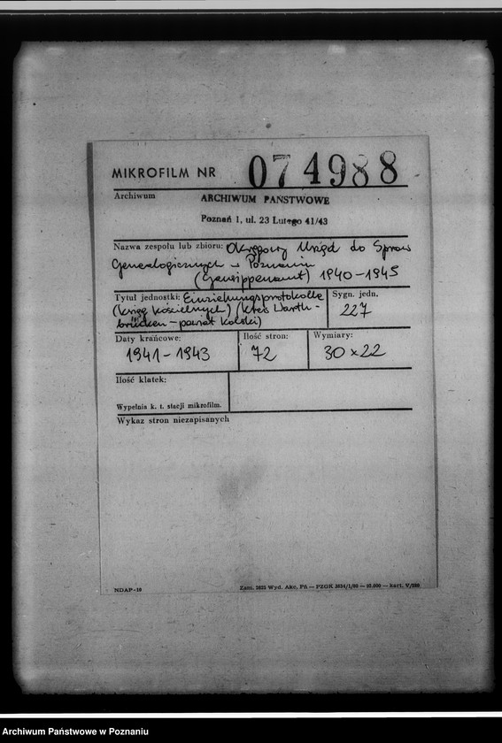 Obraz 2 z jednostki "Einziehungsprotokolle [ksiąg kościelnych] Kreis Warthbrücken [powiat kolski]"