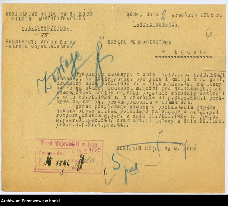 Obraz 9 z jednostki "Pozbawienie obywatelstwa 116-5729, 1-94"