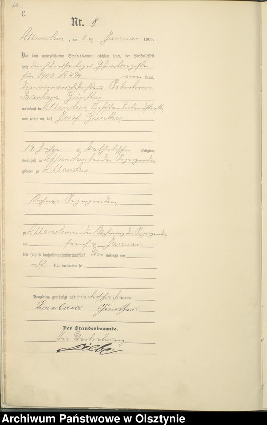 image.from.unit.number "Sterbe-Haupt-Register Tom I, Nr 1 - 425"
