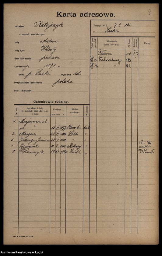 image.from.unit.number "[Spis ludności Łodzi] Ratajczyk-Ratke"