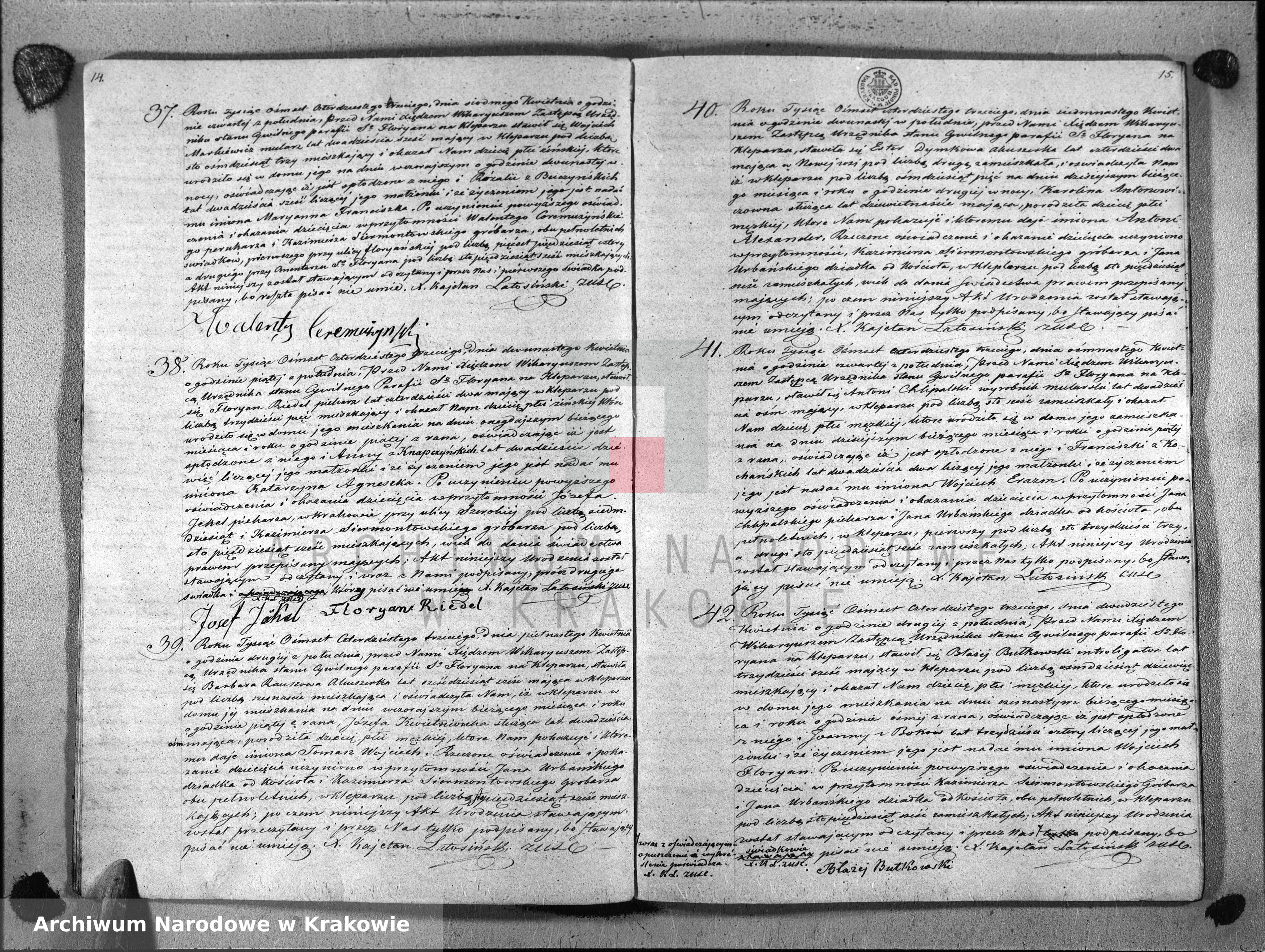 Skan z jednostki: Księga Aktów Urodzenia i Uznania Parafii Sgo Floryana na Rok 1843