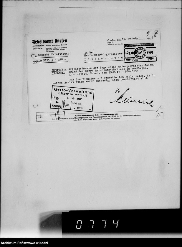 Obraz 12 z jednostki "Sonderkonto 12300. Arbeitsamt Gnesen, Arbeitsamt Hohensalza Judenlager: Montwy- (Kreis Hohensalza), Grossendorf-(Kreis Hohensalza), Bilsko, Mogilno, Olscha, Bornheim u.Schlabau, Wiesengrund, Hinterwalden, Neuwelt."