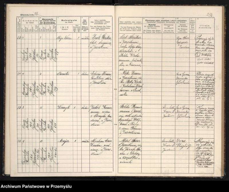 image.from.unit.number "Księga urodzin izr[aelickiego] Urzędu metrykalnego w Jarosławiu 1911"