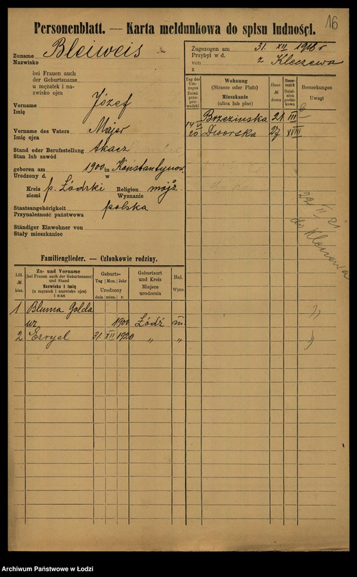 image.from.unit.number "[Spis ludności Łodzi] Blajweiss - Blesiński"