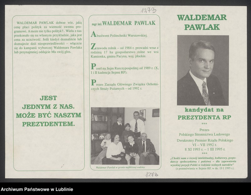 Obraz 13 z kolekcji "Wybory prezydenckie w 1995 r. - materiały wyborcze111"