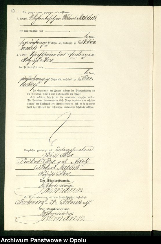 Obraz 14 z jednostki "Heiraths-Neben-Register des Standesamts Borkendorf pro 1895"
