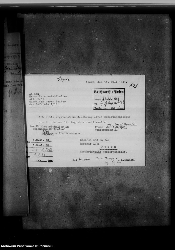 Obraz 16 z jednostki "Personalakten des wissenschaftlichen Angestellten Dr. Josef Nowacki, auch Kaletka, Siuchniński, Rzyski, Wojciechowski und Spychalski"