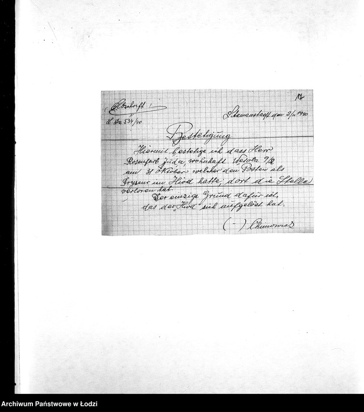 Obraz 20 z jednostki "[Zaświadczenia, wyjaśnienia, monity, odpisy dokumentów, wywiady kontrolerów]"