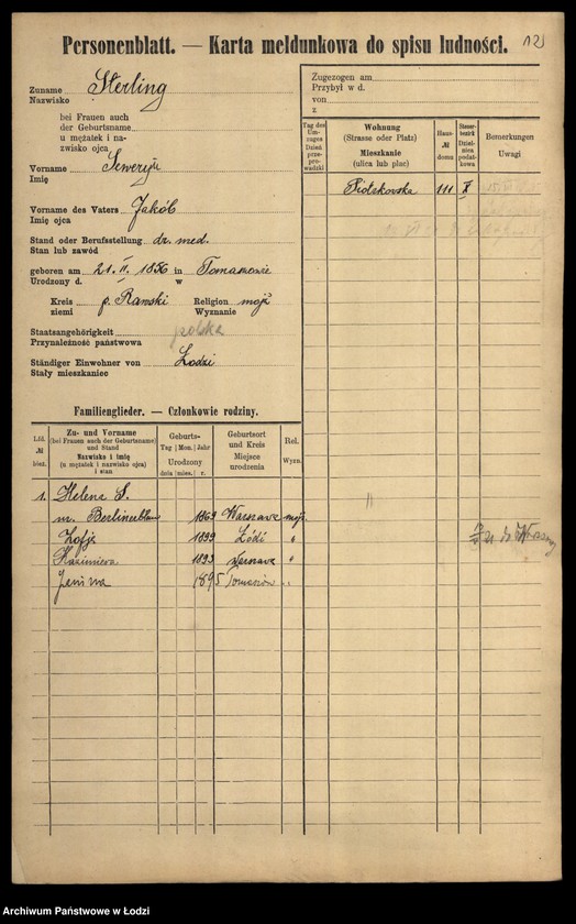 Obraz 14 z jednostki "[Spis ludności Łodzi] Szterling-Sztikert"