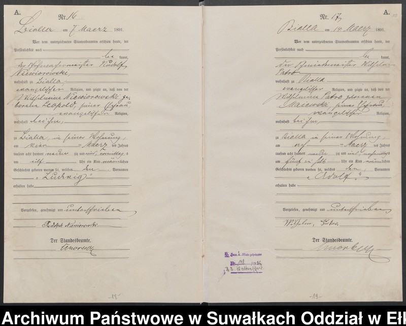image.from.unit.number "Geburts-Haupt-Register des Königlichen Preussischen Standes-Amtes Bialla Kreis Johannisburg"