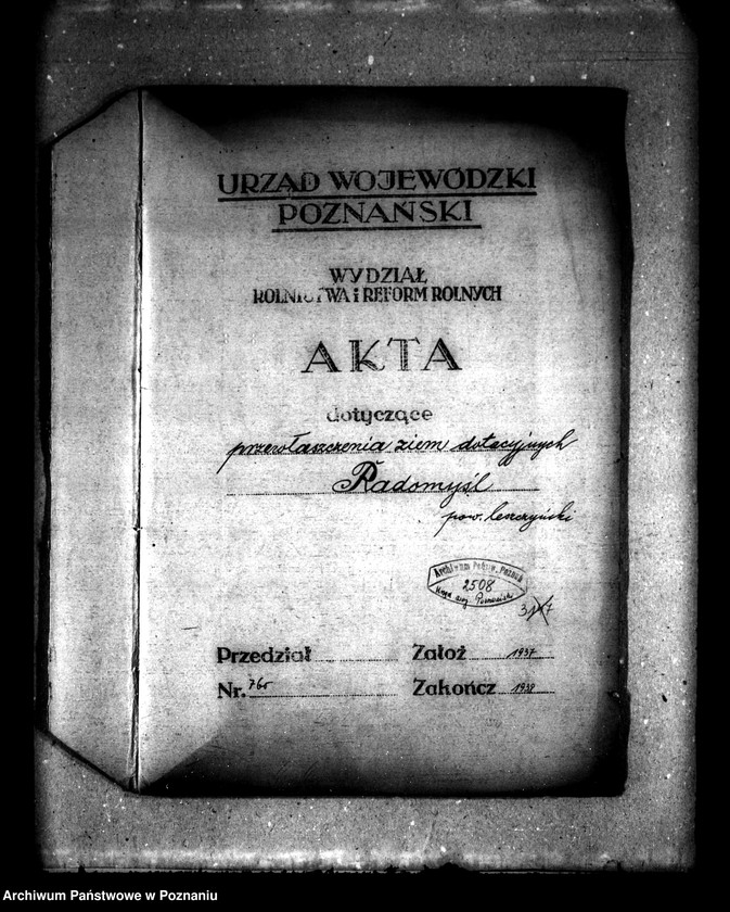 Obraz 4 z jednostki "Przewłaszczenie ziem dotacyjnych majątku Radomyśl powiatu leszczyńskiego"