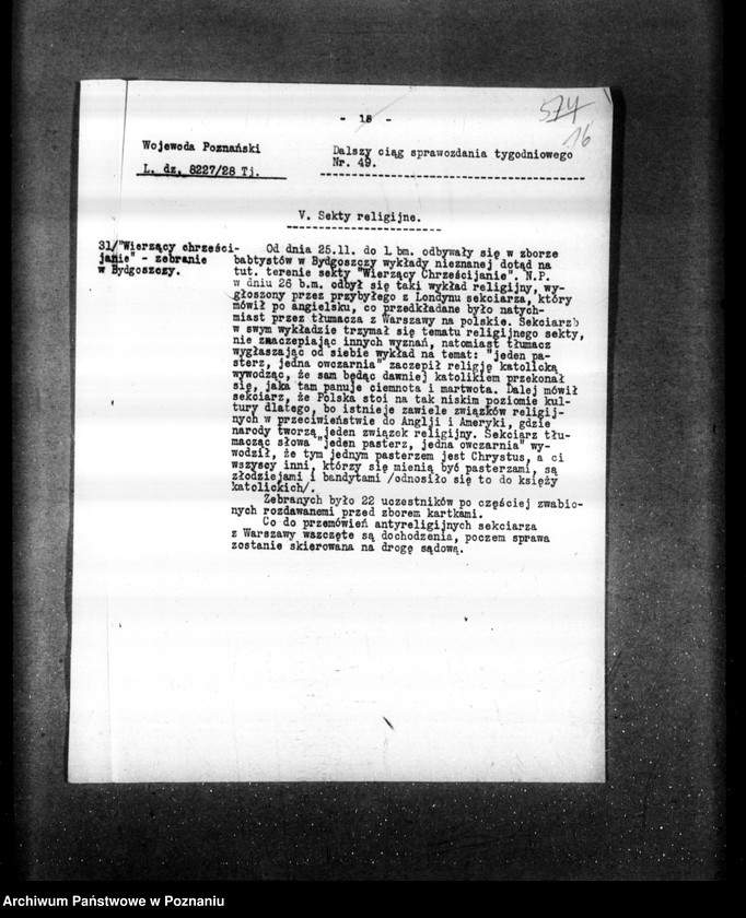 Obraz 20 z jednostki "Sprawozdania sytuacyjne tygodniowe za czas od 30 listopada do 27 grudnia 1928 r."