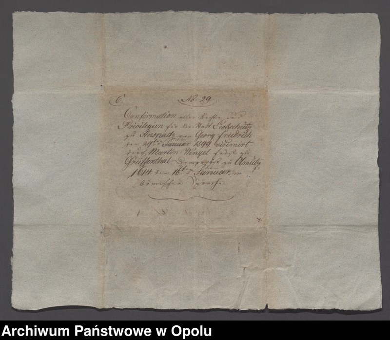 Obraz 9 z jednostki "I Marcin Wacław książę i biskup Ołomuńca poświadcza przywileje nadane miastu Głubczyce przez Jerzego Fryderyka margrafa brandenburskiego II Jerzy Fryderyk"