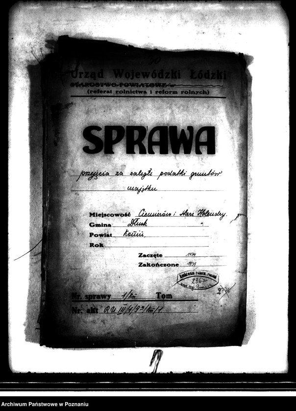 image.from.unit.number "Przejęcie przez Skarb Państwa za zaległe podatki gruntów majątku Ciemierów i Stare Holendry"