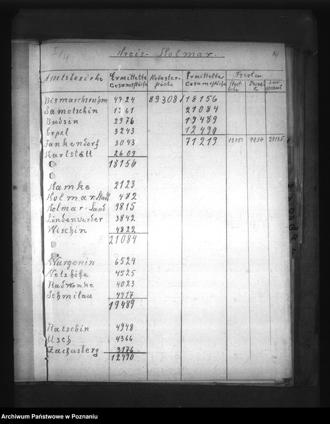 Obraz 18 z jednostki "Auszüge ausder Hauptübersicht des Bestandes der Liegenschaften (w poszczególnych powiatach Kraju Warty)"