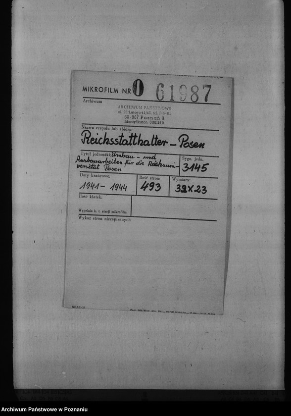 Obraz 2 z jednostki "Umbau- und Ausbauarbeiten für die Reichsuniversität Posen"