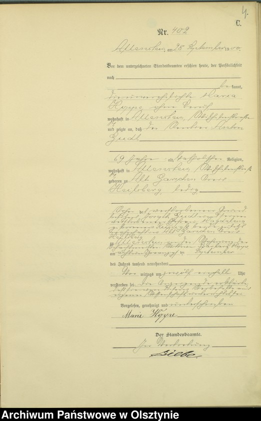 image.from.unit.number "Sterbe-Haupt-Register Tom II,Nr 400 - 522"