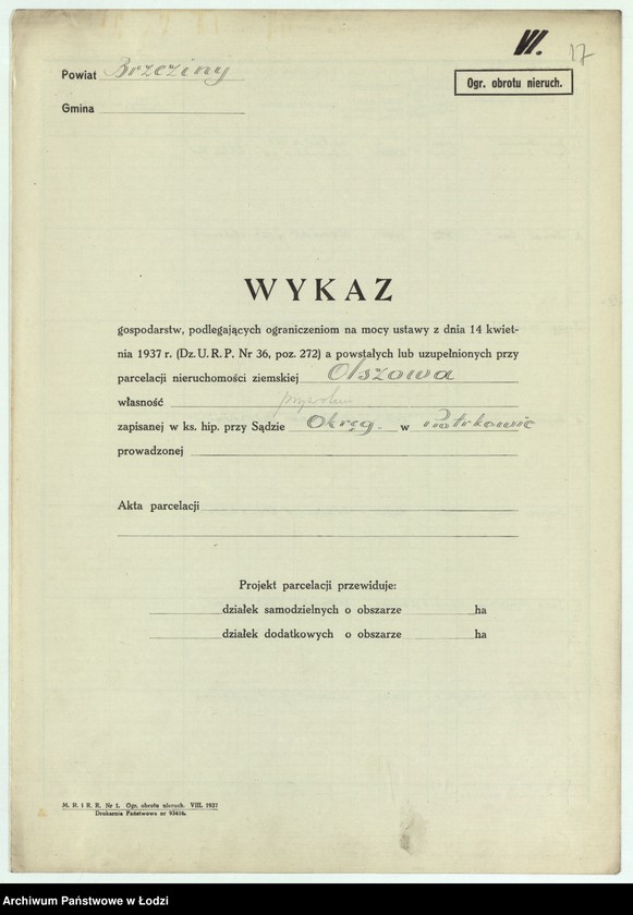 Obraz 20 z jednostki "Wykazy gospod. Nr. 1 pow. brzeziński"