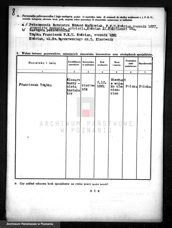 Obraz 12 z jednostki "Kwestionariusz Gazowni Miejskiej w Kościanie"