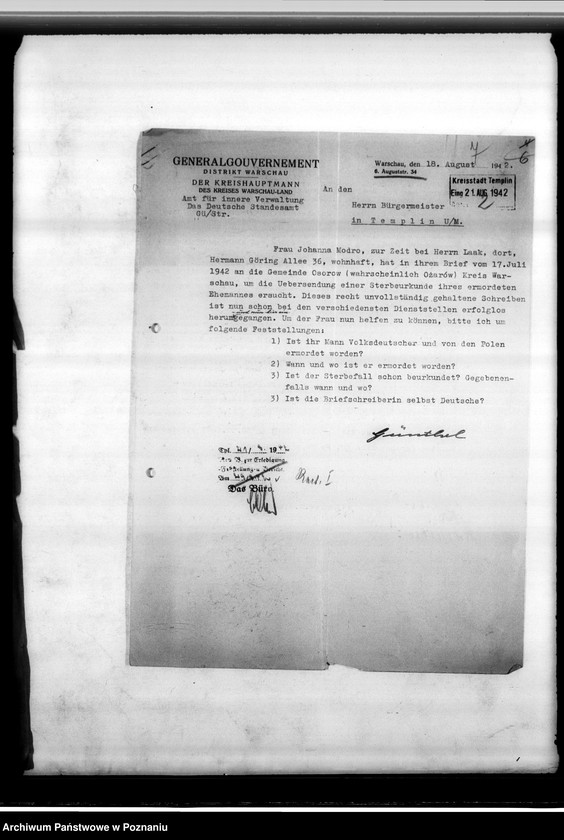 Obraz 11 z jednostki "Beurkundung des Sterbefalles des Landwirts Edmund Modro (Ogrodzona, powiat łęczycki)"