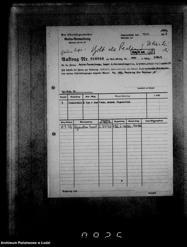 Obraz 17 z jednostki "Aufträge, [Lieferscheinen und Rechnungen] 14731-16050 [Dostawy żywności do Getta]"