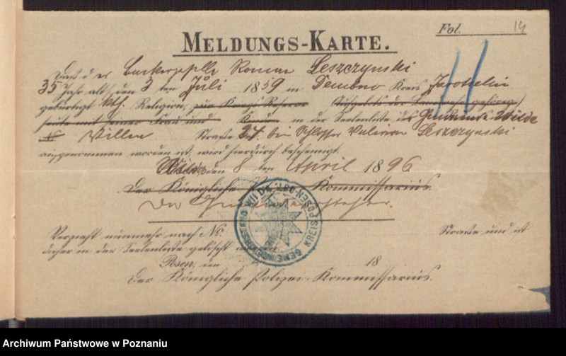 Obraz 16 z jednostki "Die von den Verlobten beigebrachten Urkunden zur Eheschliessung pro 1896"