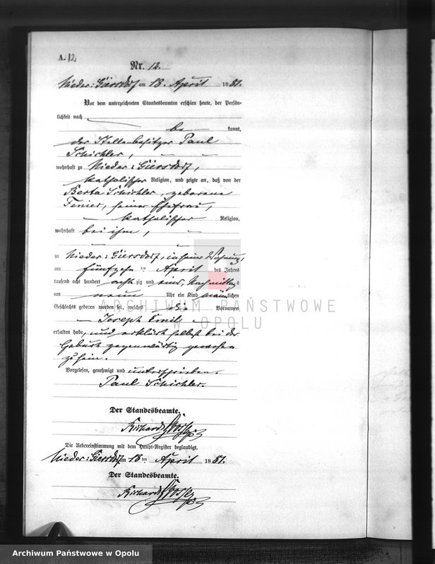 Obraz 15 z jednostki "Geburts-Neben-Register Standesamts Hohen-Giersdorf pro 1881"