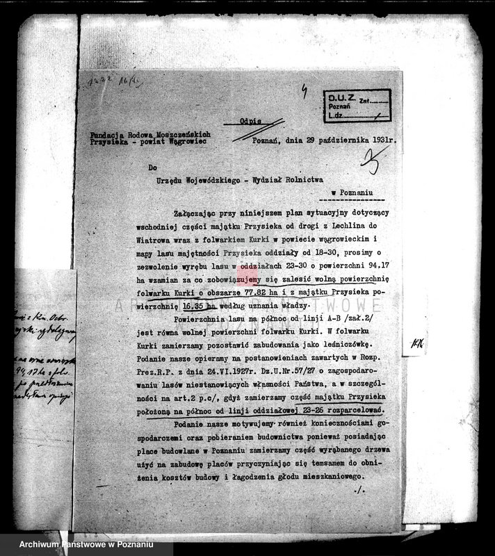 Obraz 9 z jednostki "Majątek Przysieka powiatu wągrowieckiego wyłączenie z art. 4 i 5 ustawy o wykonaniu reformy rolnej Fundacja rodowa Moszczeńskich"