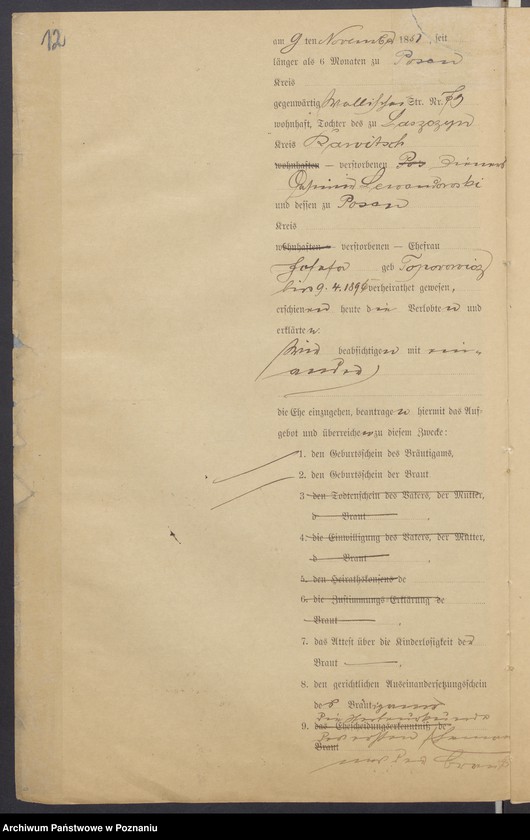 Obraz 14 z jednostki "Die von den Verlobten beigebrachten Urkunden zur Eheschliessung pro 1899"