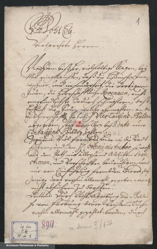 Obraz 1 z jednostki "Zarządzanie Flemminga w sprawie uszczyplania dóbr książęcych przez Żydów; język niemiecki"