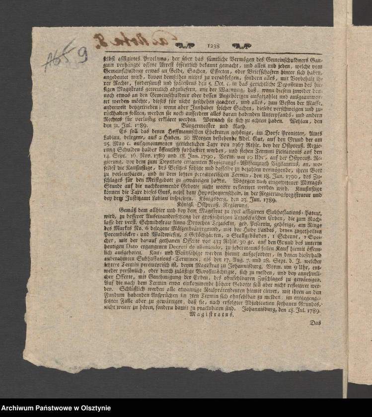 image.from.unit.number "Administrations Rechnung über des Stolterfothsche Legaten Capital und derer Intereßen deßen Einnahme und Ausgabe zu Pobethen von Michael 1788 bis dahin 1789"