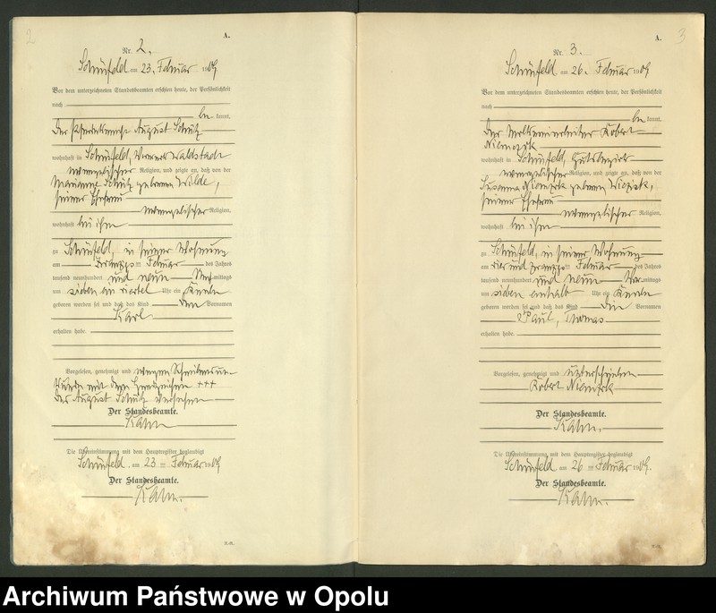 Obraz z jednostki "Geburts-Register (Neben-Register) Standesamt Schönfeld 1909  No.1 bis 30"